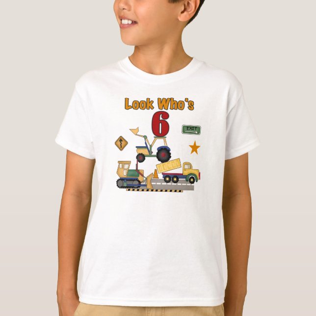 Camiseta Cumpleaños de los vehículos de la construcción 6to (Anverso)