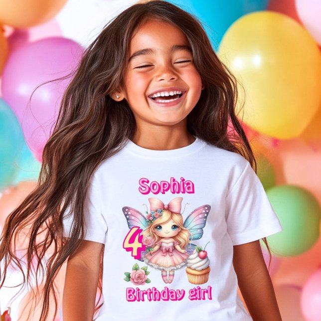Camiseta cumpleaños de mariposa de bizcocho rosado (Subido por el creador)