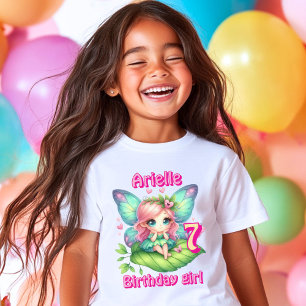 Camiseta Cumpleaños de mariposa de hada colorida y sentada