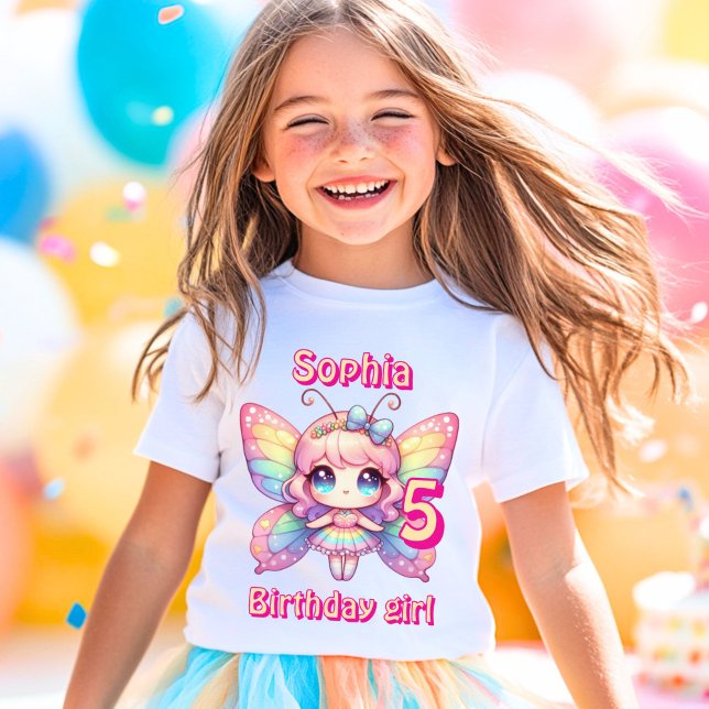 Camiseta Cumpleaños de mariposa hada arcoíris colorido (Subido por el creador)