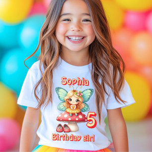 Camiseta Cumpleaños de mariposa hada de hongo colorido 