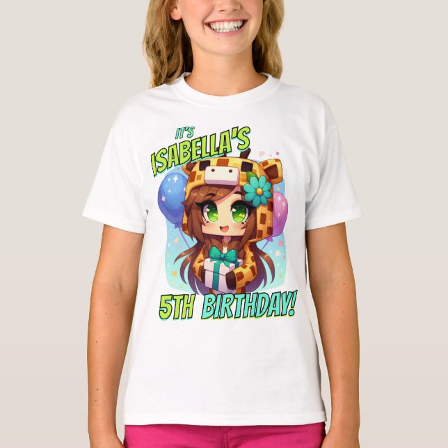 Camiseta Cumpleaños de Minecraft, Chica de Cute, Minecrafte (Anverso)