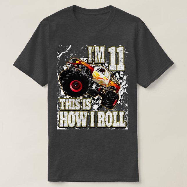 Camiseta Cumpleaños de Monster Truck de 11 años (Diseño del anverso)