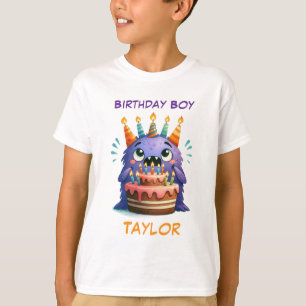Camiseta Cumpleaños de Monstruo Niño Nombre Personalizado p