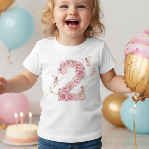 Camiseta Cumpleaños de niña 2 Hada Rosa Número Dos
