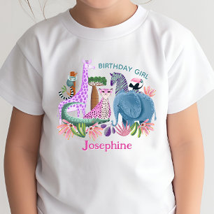 Camiseta Cumpleaños de niña con animales de safari en la ju