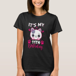Camiseta Cumpleaños de niña de 11 años Gato para niña Es mi
