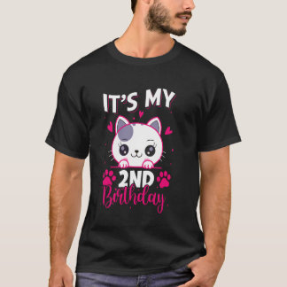 Camiseta Cumpleaños de niña de 2 años Gato para niña Es mi 