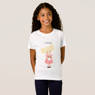 Camiseta Cumpleaños de niña rubia linda y cachorro