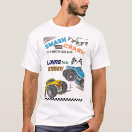 Camiseta Cumpleaños de niño con camiones monstruo para padr