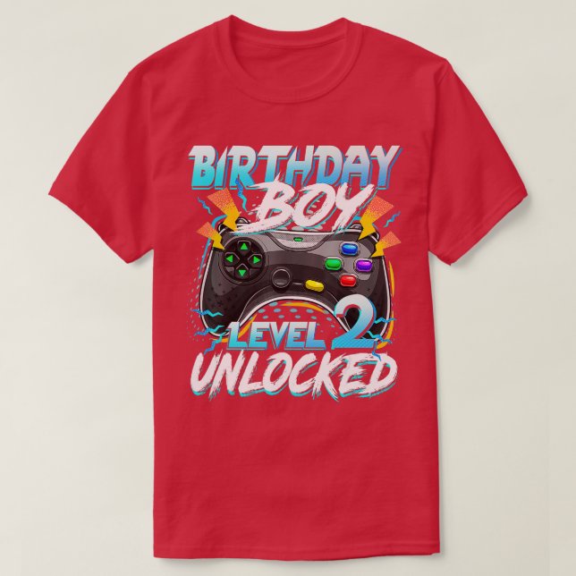 Camiseta Cumpleaños de niño de nivel 2 Videojuego desbloque (Diseño del anverso)