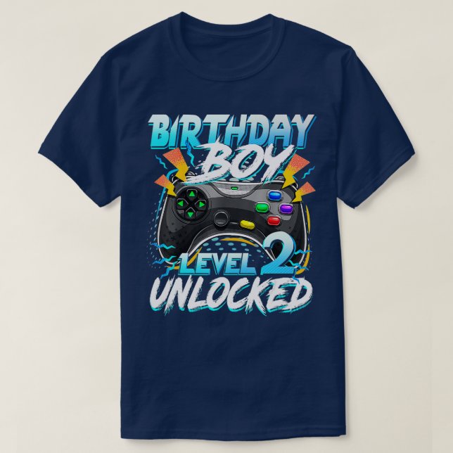 Camiseta Cumpleaños de niño de nivel 2 Videojuego desbloque (Diseño del anverso)