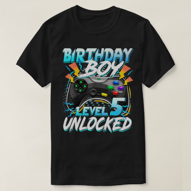 Camiseta Cumpleaños de niño de nivel 5 Videojuego desbloque (Diseño del anverso)