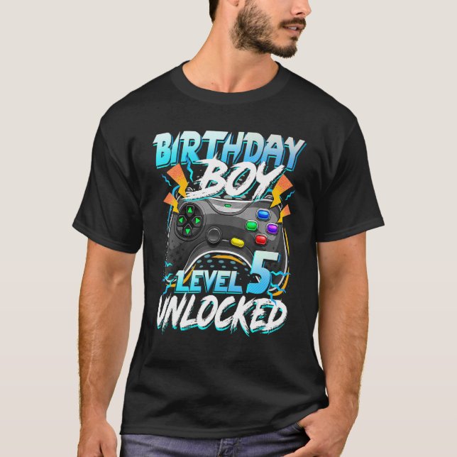 Camiseta Cumpleaños de niño de nivel 5 Videojuego desbloque (Anverso)
