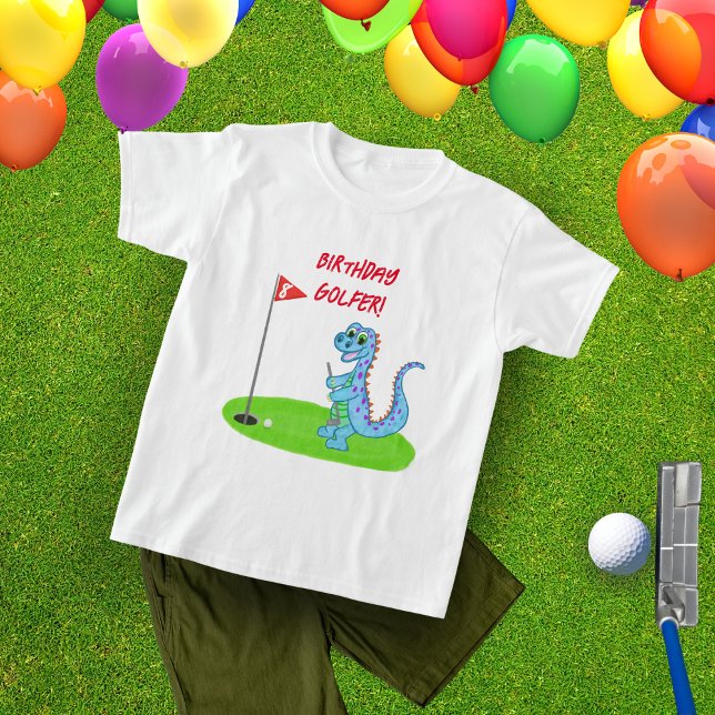 Camiseta Cumpleaños de niños con tema de golf de dinosaurio (Subido por el creador)
