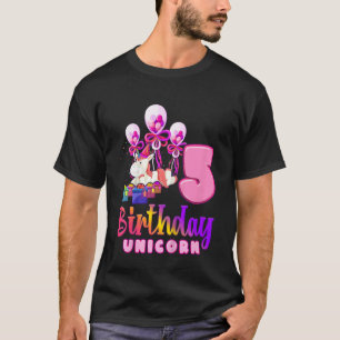 Camiseta Cumpleaños de niños Unicornio 5 Chicas 5 años