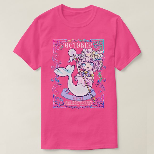 CAMISETA CUMPLEAÑOS DE OCTUBRE OPAL MERMAID (Diseño del anverso)
