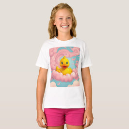 Camiseta Cumpleaños de patito dulce en nubes rosadas 