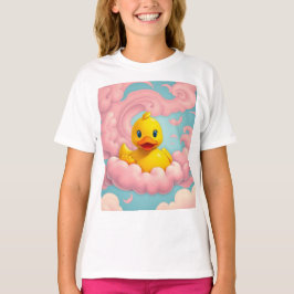 Camiseta Cumpleaños de patito dulce en nubes rosadas
