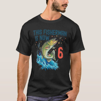 Camiseta Cumpleaños de Pescadores de 6 años 6º Bass Fish Ki