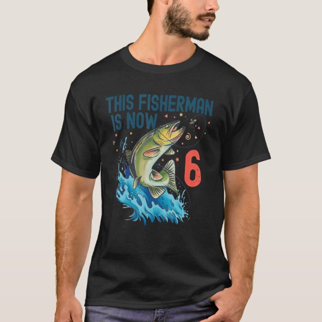 Camiseta Cumpleaños de Pescadores de 6 años 6º Bass Fish Ki (Anverso)