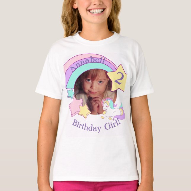 Camiseta cumpleaños de Photo Unicorn personalizado (Anverso)