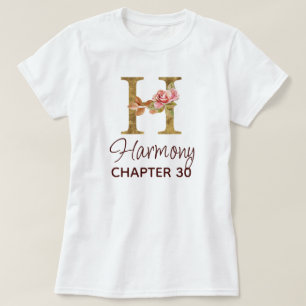 Camiseta Cumpleaños de rosas rosadas con monograma de letra