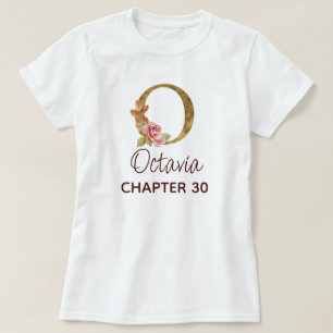 Camiseta Cumpleaños de rosas rosadas con monograma de oro d