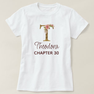 Camiseta Cumpleaños de rosas rosadas con monograma de oro d
