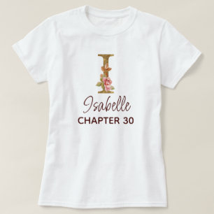 Camiseta Cumpleaños de rosas rosadas con monograma de oro L
