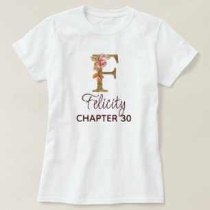 Camiseta Cumpleaños de rosas rosadas con monograma dorado d
