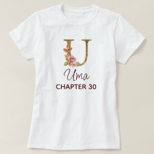 Camiseta Cumpleaños de rosas rosadas con monograma dorado d