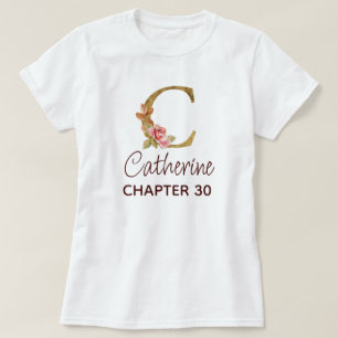 Camiseta Cumpleaños de rosas rosadas con monograma dorado d