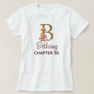 Camiseta Cumpleaños de rosas rosadas con monograma dorado d