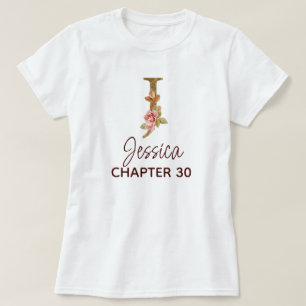 Camiseta Cumpleaños de rosas rosadas con monograma dorado d