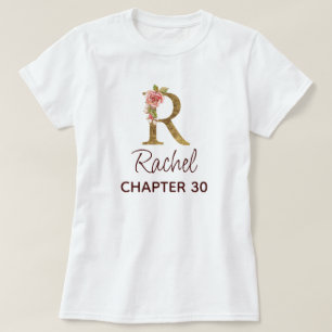 Camiseta Cumpleaños de rosas rosadas con monograma dorado d