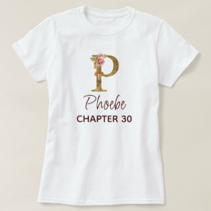 Camiseta Cumpleaños de rosas rosadas con monograma dorado d