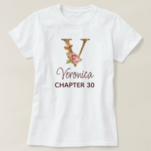 Camiseta Cumpleaños de rosas rosadas con monograma dorado d