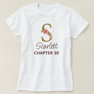 Camiseta Cumpleaños de rosas rosadas con monograma dorado d