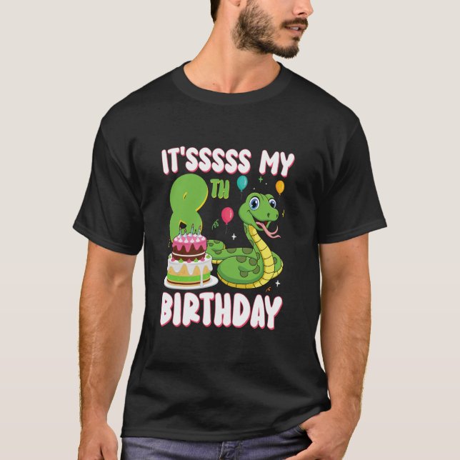 Camiseta Cumpleaños de serpiente de 8 años fiesta de Python (Anverso)