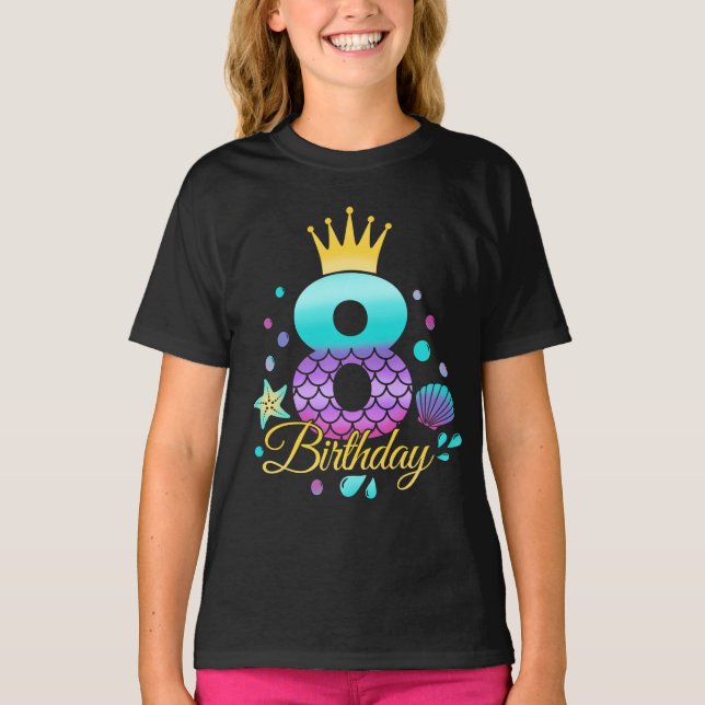 Camiseta Cumpleaños de Sirena Cumpleaños 8  (Anverso)