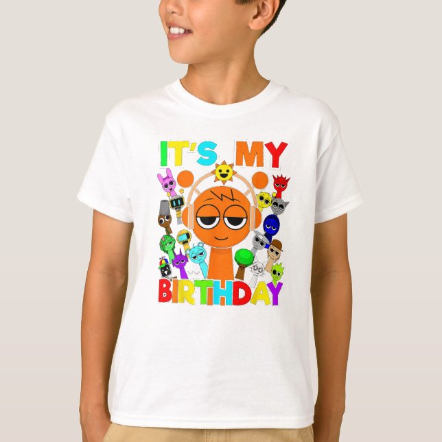 Camiseta ¡Cumpleaños de Sprunki! - Oren Simon Funbot Pinki (Anverso)