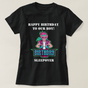 Camiseta Cumpleaños de superhéroes rosa y avatar verde