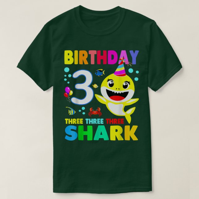 Camiseta Cumpleaños de Tiburón de 3 años, tercer cumpleaños (Diseño del anverso)
