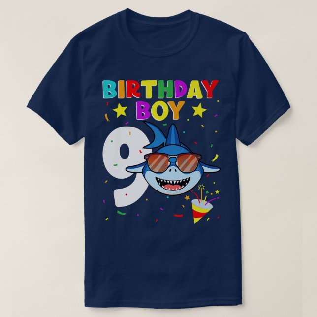 Camiseta Cumpleaños de Tiburón Matchi, niño de 9 años (Diseño del anverso)