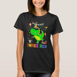 Camiseta Cumpleaños de tres Rex Dinosaurio Fiesta de cumple