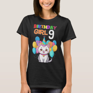 Camiseta Cumpleaños de un Gato Infantil 9 Chicas de la Fies