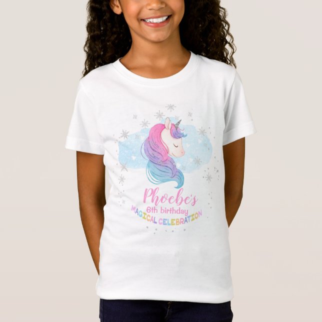Camiseta Cumpleaños de Unicornio en Invierno Plateado (Anverso)