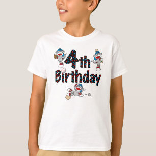 Camiseta Cumpleaños del béisbol del mono del calcetín 4t
