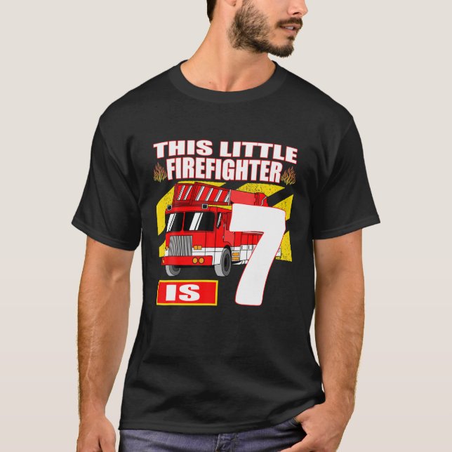 Camiseta Cumpleaños del camión de bomberos - 7 años (Anverso)